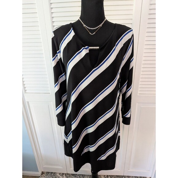 WHBM Tunic Top Womens L Stretch Long Blouse/Mini Dress Multicolor Stripe Classic - Picture 1 of 11
